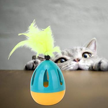 Imagem de cigemay Bell Self Entertaining PP atraente brinquedo para animais de estimação, brinquedo de pena de gato, suprimento para animais de estimação para gatos engraçados, varão de brinquedo (azul e amarelo)