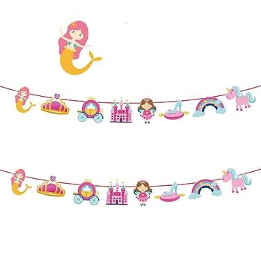 Imagem de Decoração de festa unicórnio castelo dinossauro princesa banner decoração de casamento dia das crianças festa de aniversário faixa de papel barra de doces chá de bebê (cor: faixa D)