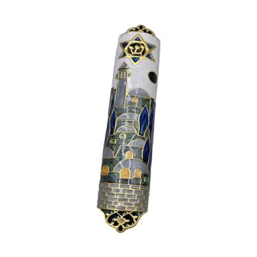 Imagem de Generic Porta mezuzah caso com rolagem artesanal elegante símbolo de prosperidade decoração da porta da frente para a porta do escritório em casa, 17x2.8x1.5cm