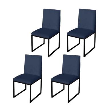Imagem de Kit 4 Cadeira Para Sala De Jantar Trendy Base Metálica Preto Suede Azul Marinho