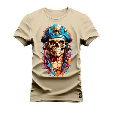 Imagem de Camiseta Premium 100% Algodão Estampada Shirt Unissex Pirata Fantasma Bege GG