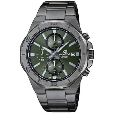 Imagem de Casio Relógio masculino Edifice EFV-640DC-3AVUDF mostrador analógico verde cinza banhado a íon pulseira de aço inoxidável cronógrafo 100 m resistente à água ED586, Verde, Clássico
