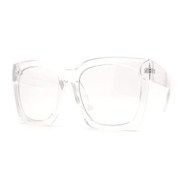 Imagem de Óculos de sol femininos estilo namorado XGG grande aro chifre grosso plástico, Transparente com lente filtro de luz azul, Large