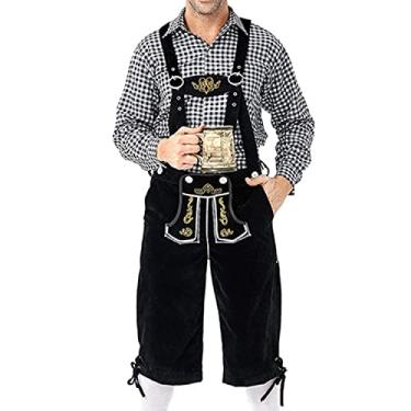 Imagem de Jdlsppl Conjunto de fantasia masculina Oktoberfest 2 peças cerveja alemã xadrez bávaro conjunto de shorts Lederhosen roupas de Halloween, Preto 1, M