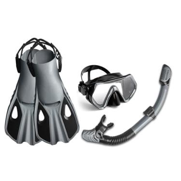 Imagem de XCPHGFM Óculos de mergulho com três janelas, máscara de mergulho transparente com snorkel totalmente seco e barbatanas ajustáveis para homens e mulheres, equipamento de mergulho