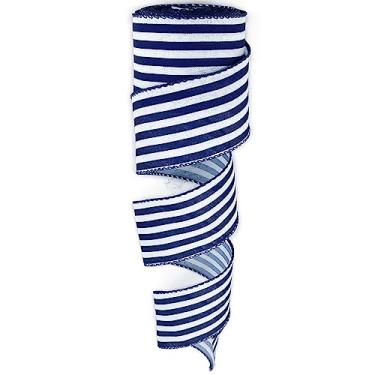 Imagem de Leecogo Fita com fio, 5,8 x 10 m, fita listrada branca azul marinho para Páscoa, Natal, Dia da Independência, Guirlanda de flores, primavera, verão, casamento, chá de bebê, aniversário