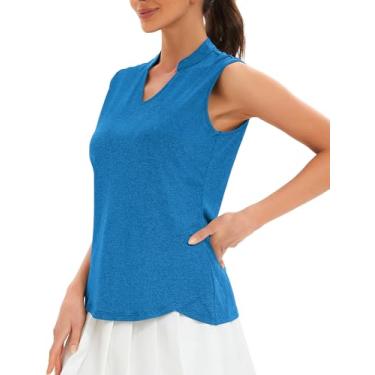 Imagem de addigi Camiseta feminina de golfe, gola V, sem mangas, regata atlética, tênis, camiseta esportiva leve com absorção de umidade, Azul, G