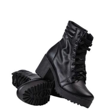 Imagem de Bota Feminina Preta Coturno Ziper Confort Tratorada Cano Curto Confortável-Feminino