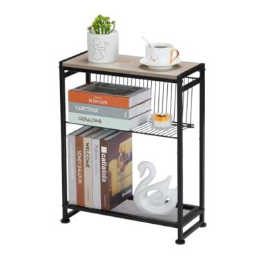 Imagem de Dulcii Mesa lateral pequena para espaços pequenos - mesa de canto fina com suporte de revista, mesa de canto estreita, sala de estar - mesa de cabeceira skinny mesa de cabeceira para quarto, mesa