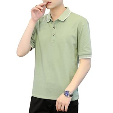Imagem de Polos masculinos algodão listrado colarinho cor sólida tênis camiseta estiramento leve regular ajuste manga curta verão casual (Color : Green, Size : XXXL)
