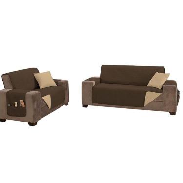 Imagem de Protetor De Sofá Impermeável Dupla Face 2 E 3 Lugares King Microfibra - /caqui