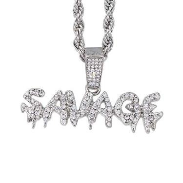 Imagem de Techno Pave Pingente Iced Out Savage com cristais de zircônia cúbica + conjunto de duas correntes - Inclui correntes de corda de 51 cm + 61 cm com pingente, 20-INCHES, Metal, Zircônia cúbica