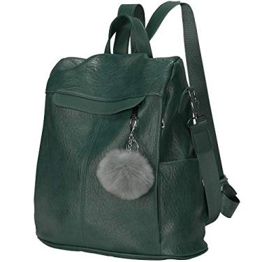 Imagem de Mochila feminina à prova d'água antifurto leve couro PU moda bolsa de ombro mochila de viagem feminina (verde), verde, grande, mochila mochila, Verde, Large