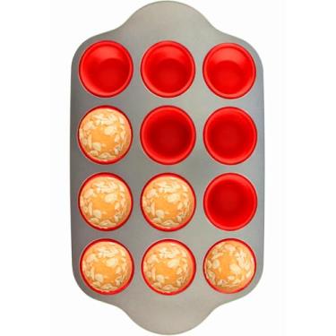 Imagem de Boxiki Kitchen Forma antiaderente para muffins de silicone com moldura de aço - livre de BPA, não tóxica, antideformação, durável e fácil de estourar - Forma perfeita para cupcake