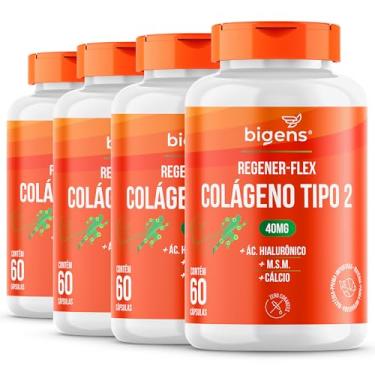 Imagem de Regener Flex, Colágeno tipo 2 40mg, ácido hialurônico, M.S.M., Cálcio, Biogens, Kit 4x 60 cápsulas