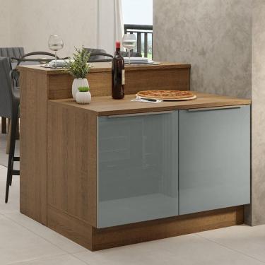Imagem de Ilha De Cozinha Com Bancada E Balcão 120 Cm Rustic/cinza Lux Madesa Rustic/cinza