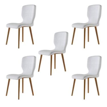 Imagem de Kit 5 Cadeiras Decorativas Sala de Jantar Madeira Maciça Parker Linho Cinza Claro G13 - Gran Belo