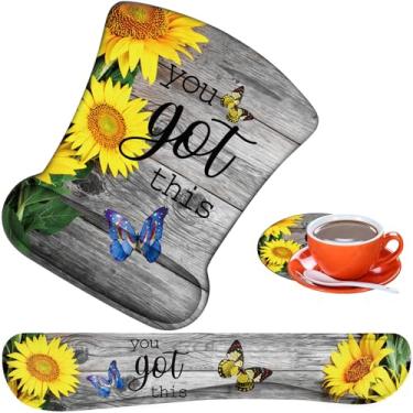Imagem de Mouse pad ergonômico, almofada de descanso de pulso para mouse + almofada de descanso de pulso para teclado + porta-copos feito de espuma de memória, fácil de usar e aliviar a dor no pulso,