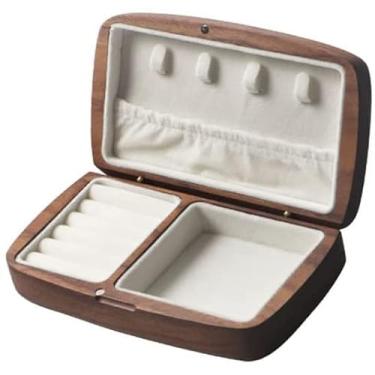Imagem de Organizador de joias, caixa de joias, caixa de joias portátil de madeira, pequena caixa de armazenamento, anel, brinco, colar, pulseira, relógio, pequena caixa de armazenamento de joias, 6,49 polegada