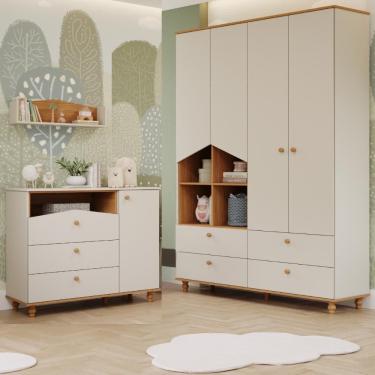 Imagem de Quarto Bebê Completo Guarda roupas 4 Portas Cômoda 1 Porta 100% MDF