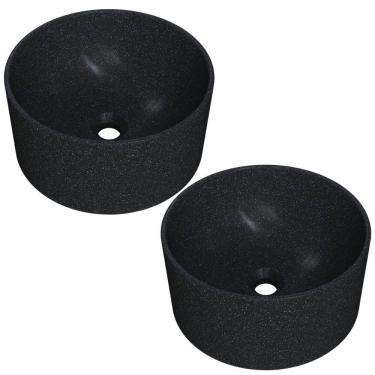 Imagem de Kit 02 Cubas de Apoio Redonda Para Banheiro Lavabo C01 BL30W Preto Granit Matte  - Lyam