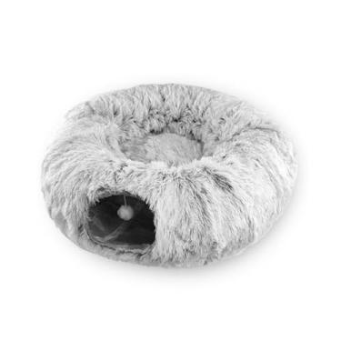 Imagem de Cama de Túnel para Gatos, Dobrável 2 Em 1, Brinquedo Quente de Pelúcia para Playground, Esconderijo para Gatos Pequenos, Médios e Grandes, Gatinhos Internos (GREY)