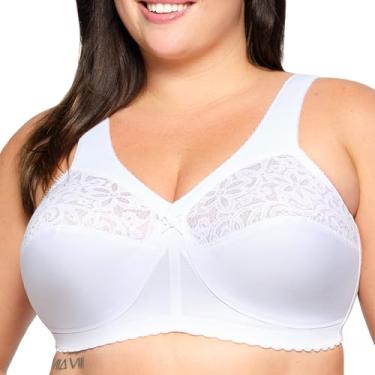 Imagem de Glamorise Sutiã feminino plus size MagicLift de algodão sem aro #1001, Branco, 56H