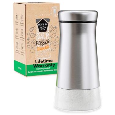 Imagem de HOME EC Saleiro ou pimenteiro de vidro original com orifícios ajustáveis - revestido de aço inoxidável - para sais, grãos de pimenta moída e especiarias - Ótimo para fazenda ou acampamento em trailers