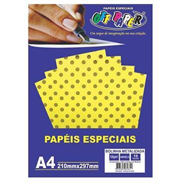 Imagem de Papel Bolinha Metalizada, Off Paper, 10488, amarelo