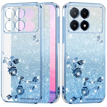 Imagem de Yarxiawin Capa para Xiaomi Poco F6 Pro capa transparente com glitter estético brilhante Xiaomi Poco F6 Pro capa de telefone para mulheres silicone TPU macio floral transparente à prova de choque capa