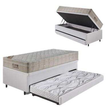 Imagem de Bicama Box Baú 88x188  material sintético Linho Branco com Colchão Air