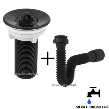 Imagem de Kit Válvula Preta Lavatório 7/8 Cuba Sifão Sanfonado Universal Extensi