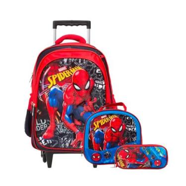 Imagem de Kit Mochila Infantil com Rodinhas Homem Aranha 3D + Lancheira Térmica 