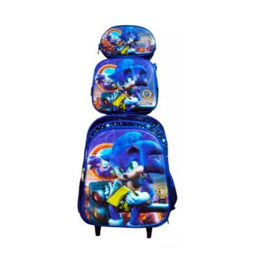 Imagem de Kit Mochila Escolar Infantil com Rodinhas Sonic 3D + Lancheira Térmica