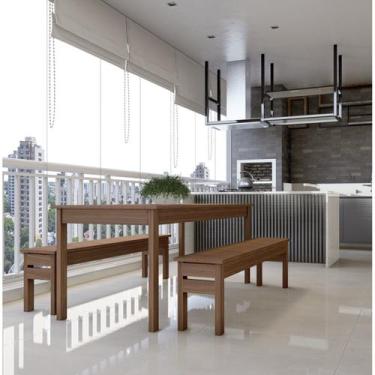 Imagem de Conjunto Mesa 160cm 2 Bancos em Madeira Maciça Ultron - Cedro Rosa