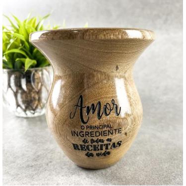 Imagem de Cuia de Madeira Lisa Sem Pé - Amor o Principal Ingrediente de Todas as