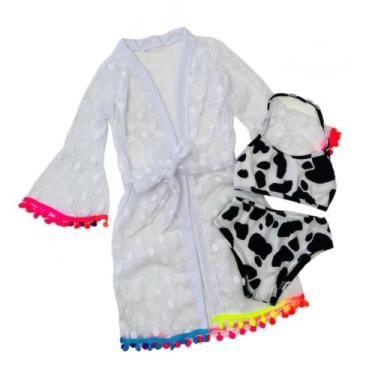 Imagem de Kit Saída De Praia Infantil E Biquíni Neon Meninas Novidade - Ak Fashi