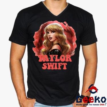 Imagem de Camiseta Taylor Swift 100% Algodão Pop Geeko, Preto gola v, M