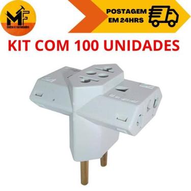 Imagem de Kit 100 Unidades Adaptador Tomada Benjamin T 3 Saídas 2p+t 10a 250v Pi