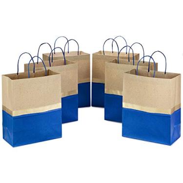 Imagem de Hallmark 13" Large Paper Gift Bags (6 Bags: Blue, Gold & Kraft) for Hanukkah, Birthdays, Weddings, Graduations, Father's Day, Baby Showers, Bridal Showers