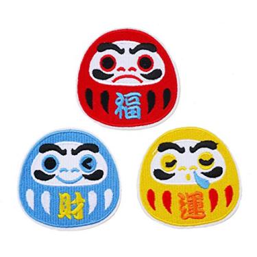 Imagem de Graphic Dust Bonita Daruma bordada ferro no remendo desenho de boneca japonesa boneca de balanço Hope Lucky Healthy Famous Rich