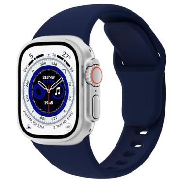 Imagem de Pulseiras unissex compatíveis com Apple Watch de 38 mm, 40 mm, 41 mm, 42 mm, 44 mm, 45 mm e 49 mm, de silicone macio para iWatch séries Ultra/Ultra 10/9/8/7/6/5/4/3/2/1 SE, cor: azul-marinho