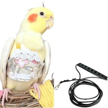 Imagem de CXYYXF Colete de arnês Bird Flight, terno de papagaio com coleira para calopsitas Conures Budgies Lovebirds cinza africano, corda de roupas voadoras (amêndoa, PP)