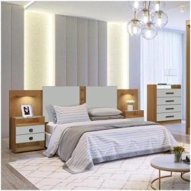 Imagem de Cabeceira Casal Com 2 Mesas De Cabeceira Rubi Cinamomo Off White - D D