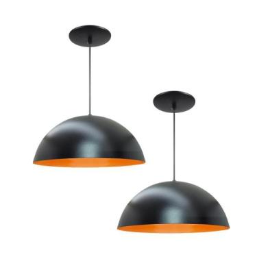 Imagem de Kit 2 Luminária Pendente Meia Lua 40cm Com Interior Laranja Fiação 110
