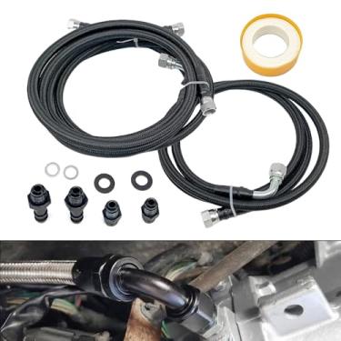 Imagem de Mangueira térmica de transmissão 48RE adequada para Dodge Ram 2500 3500 2003-2007 Cummins 5,9L com kit de tubulação de refrigeração de transmissão 48RE aço inoxidável preto com fita