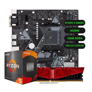 Imagem de Kit Upgrade AMD Ryzen 5 5600GT Vega 8 Placa Mãe A520 Memória Ram 16GB 