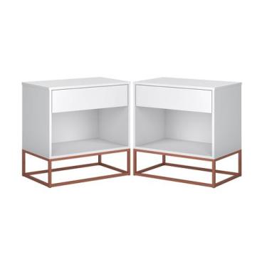 Imagem de Conjunto 2 Mesas de Cabeceira Malta Branco Branco com Base de Ferro Co