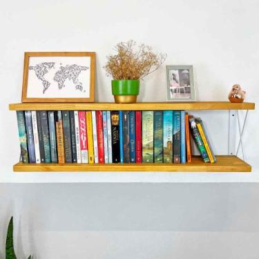 Imagem de Prateleira Dual de Ferro e Madeira 100cm Industrial Nozes e Branco - A