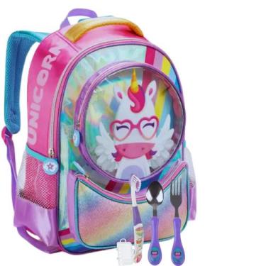 Imagem de Mochila Infantil Escolar Unicórnio Com Tecido Holográfico - Denlex